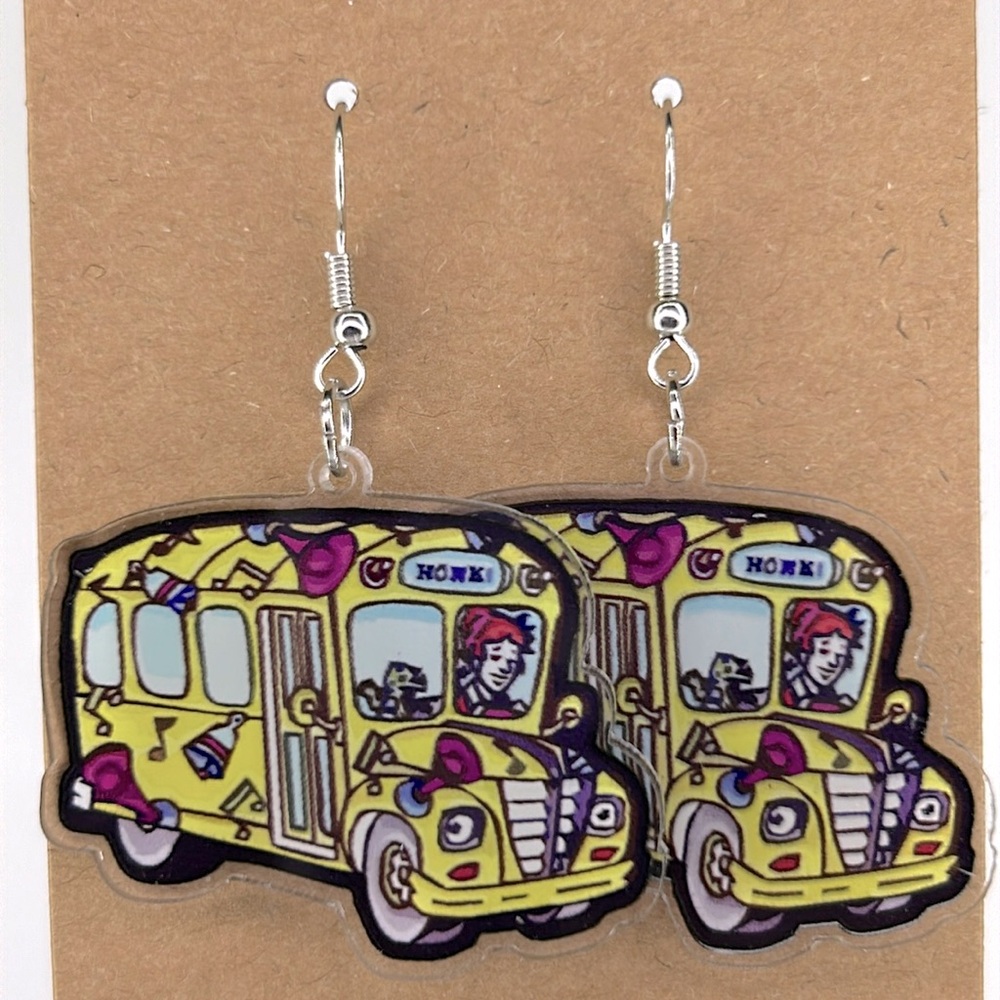 Acrylic Mrs.Frizzle Magic School Bus  Teacher Dangle Earrings Fashion Jewelry - Picture 5 of 5